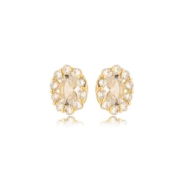 Imagem de Brinco Oval Ponto De Luz Cravejado Banhado A Ouro 18k