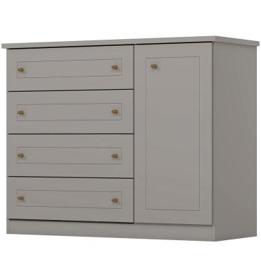 Imagem de Comoda 1 Porta 4 Gavetas 126 Cm Americana Cinza Henn Cinza