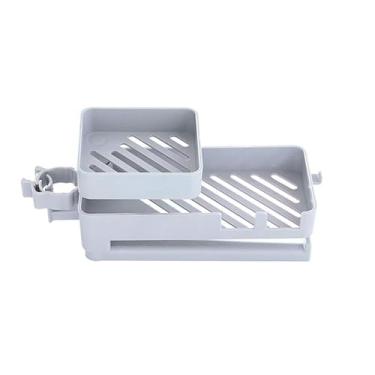 Imagem de Suporte de Torneira Multiuso, 2 Compartimentos Vazados, Haste para Toalha, 19 x 10 x 8,5 cm, Cinza