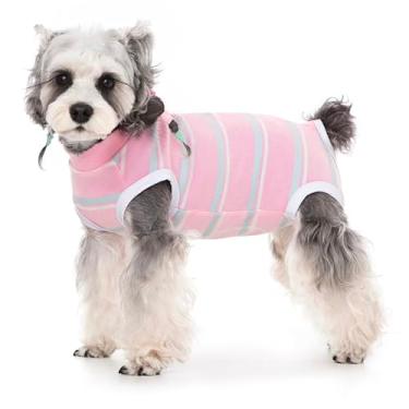Imagem de Ternos de recuperação de cirurgia para cães, sem mangas, traje de recuperação para cães, feminino, coleira eletrônica e cone alternativo para cães pequenos e médios após a cirurgia, pijama listrado