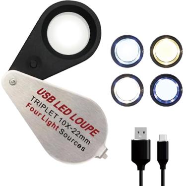 Imagem de Lupa de Joalheiros Dobráveis ​​de 10x Com Luzes UV e LED, Quatro Modos Leves, Lupa de Loop de Olho Recarregável e Lluminada, Lupa de Jóias de Bolso para Jóias, Moedas, Carimbos