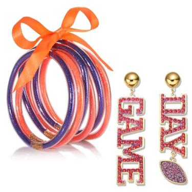 Imagem de NLCAC Conjunto de brincos de pulseiras de dia de jogo preenchidas com glitter, pulseira de silicone, futebol, mãe, esportes, fãs de jogos, roupas femininas, One Size, Miçanga, Sem Pedra Preciosa