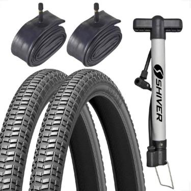 Imagem de PAR Pneu Levorin Atacama Aro 26 x 1.95 + PAR Camara Shiver bico grosso + Bombinha Bicicleta Bike Mtb