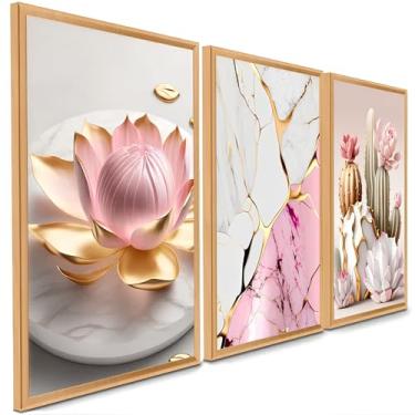 Imagem de 2025 Quadros Decorativos Flor Tulipa Branca Dourada 3 Peças Mosaico Sala Quarto Escritório (08, Tamanho 50x30 Centímetros)