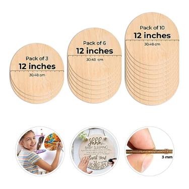 Imagem de PAXNOK Círculos De Madeira Inacabados Para Artesanato, 30 Cm Diâmetro, Feitos Compensado Natural, Pacote Com 3 Recortes Redondos, Decoração Casa, Cabide Porta, Queima, Pirografia, Projetos "Faça Voc