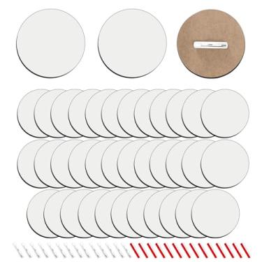 Imagem de ToBeAce 35 Peças De Botões Sublimação Em Branco Com Alfinetes 3", Crachá Mdf, Etiquetas Nome Papelão Duro Para Presentes Artesanato Faça Você Mesmo