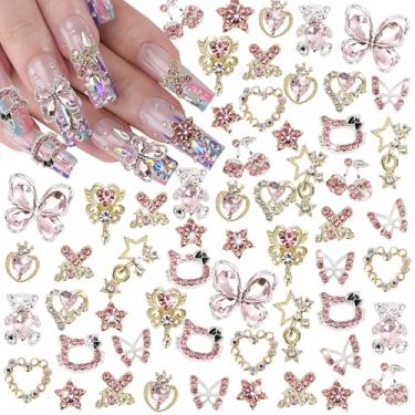 Imagem de COOSLIM 24 Peças De Pingentes Unha Rosa Y2K Liga Arte Strass 3D Coração Estrela Marinheiro Lua Com Urso Cereja Gemas Brilhantes Joias Decorações Suprimentos B