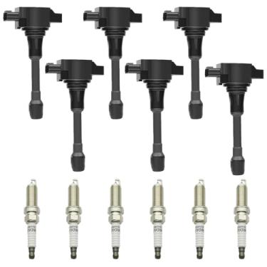 Imagem de CNPAPC Conjunto De 6 Bobinas Ignição Uf550 Com Velas Irídio 2008-2012 Infiniti Pathfinder Maxima Murano Altima Ex35 Fx35 G25 G35 M35 M35H Q50 Q70 Qx60 Quest 3.5L V6 Substitui #C1670 22448-Ja10C 5C17