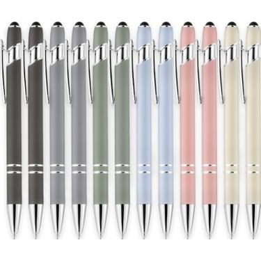 Imagem de Linfanc 12 Pack Morandi Ballpoint Pen with Stylus Tip, 1.0 mm Black Ink Smooth Writing Pens, Metal Stylus Pens for Touch Screens