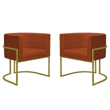 Imagem de Kit 2 Poltronas Reforçadas Decorativa Sala Nayara Base Ferro Dourado Suede Terracota