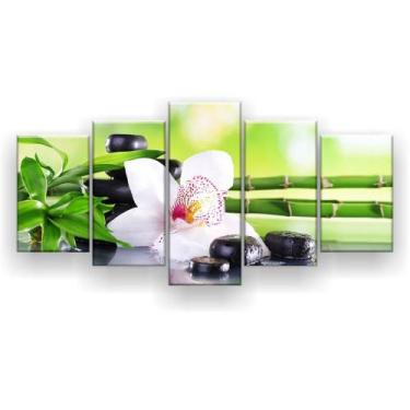 Imagem de Quadro Decorativo Orquidea Fundo Verde Sala 5 Peças - Leron