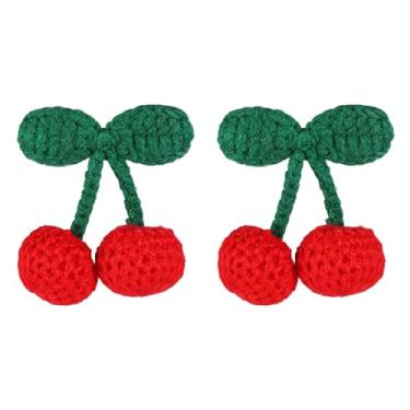 Imagem de TUCEWP 2 peças de broches de cereja fofos de crochê para mulheres broches de malha de cereja emblemas estéticos broche de lapela vermelho cereja acessórios kawaii para moletons com capuz, cachecol