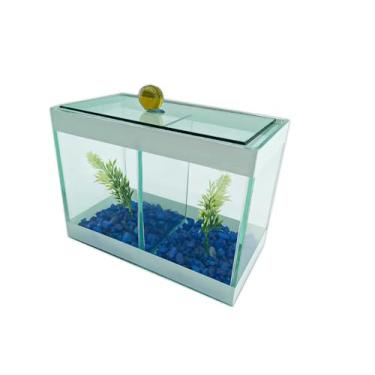Imagem de Aquário Beteira Dupla Decorado 17x9x13 1,9L 2 Peixes Betas (Branco)