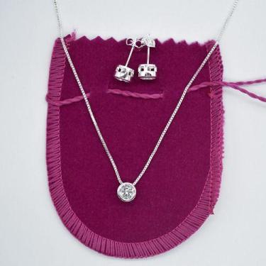 Imagem de Colar Corrente E Brinco Banhado Prata Ponto De Luz Redondo - Papillon 