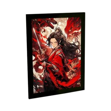 Imagem de Quadro Decorativo Anime Samurai Ilustração Vermelho Decoração Poster Quarto Sala