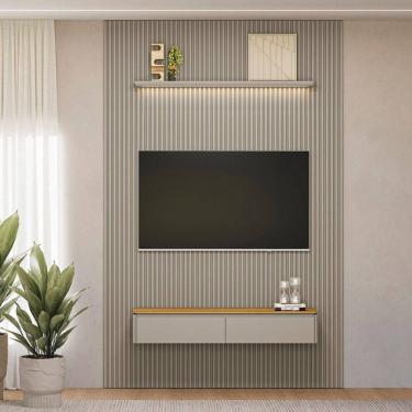 Imagem de Painel para TV Até 75 Polegadas 2 Portas 1 Prateleira Ripado Tauri/Gris Fosco 810010302 - Linea Brasil