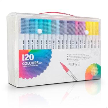 Imagem de Kit de Canetas Brush 120 Cores Ponta Dupla para Desenho Colorir e Anotações com Estojo Organizador Pen Ponta Fina Grossa