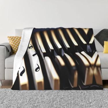Imagem de Piano com notas musicais - Cobertor de cama luxuoso, cobertor de flanela macio e felpudo, microfibra (101 x 76 cm), grosso e quente