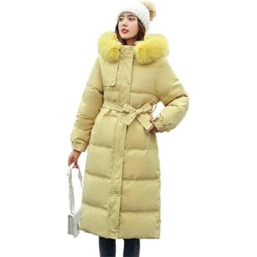 Imagem de Jaqueta Feminina Overknee Jaqueta Longa Com Capuz Com Gola De Pele Oversize Leve E Quente Jaqueta Acolchoada Feminina Selvagem à Prova De Vento Ao Ar Livre, Yellow, S