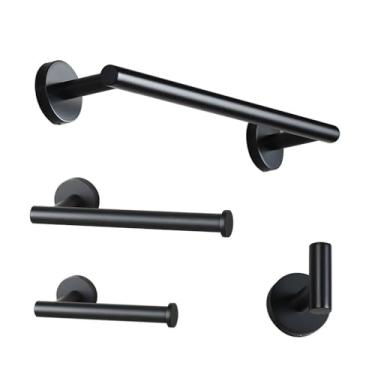 Imagem de Conjunto de ferragens para banheiro – Toalheiro de aço inoxidável preto com ganchos para papel higiênico - 304 SS 4 peças, kit com 40 peças