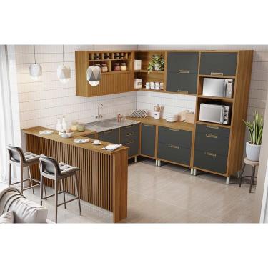 Imagem de Cozinha Modulada Nesher Imperatriz 9 Peças (3Aéreos+4Balcões+1TorreQuente+1Ilha) C9P62 Freijo/Grafite-Nesher