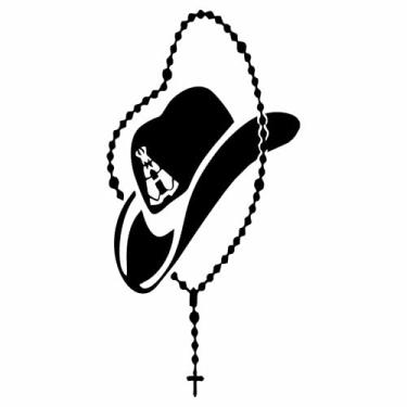 Imagem de Adesivo chapéu com o terço Cowboy Sertanejo Rodeio Amuleto no Chapéu para carros caminhonetes caminhão parede e mais (PRETO, 30x60cm)