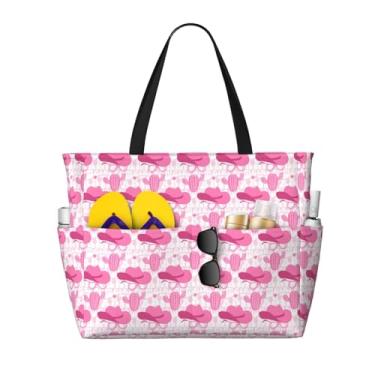 Imagem de Bolsa feminina grande de praia, impermeável, com bolso, à prova de areia, dobrável, para férias na piscina, Cowgirl Pink, One Size, Sacola