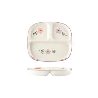 Imagem de Prato de redução de gordura dividido de cerâmica colorida simples e requintada para uso doméstico chinês - placa divisória quadrada de flor Zi Xuan