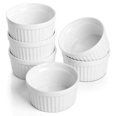 Imagem de Samsle Ramequins de porcelana 118 ml seguros para forno, pequenos pratos de suflê para creme brulee, sorvete, molho e copo de molhos, mini tigelas brancas de cerâmica conjunto com 6
