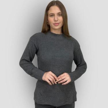 Imagem de Blusa Feminina Tricô Macia Basica Manga Longa Veste Legging Inverno Ca