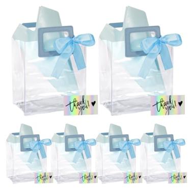 Imagem de LELE LIFE Pacote com 6 sacos de presente transparentes com alças, 20 x 18 x 9,9 cm com papel de seda, fita, cartões, pequenos sacos reutilizáveis de lembrancinha de despedida de solteira para