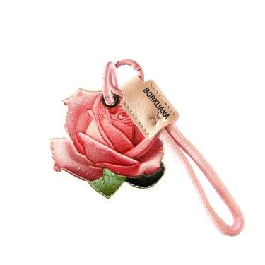 Imagem de Capa de couro compatível com AirTag, linda capa protetora com chaveiro e cordão, antiarranhões, rastreador GPS para chaves, bolsa, animais de estimação (rosa)