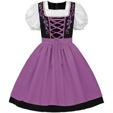 Imagem de JerrisApparel Fantasia de menina Dirndl Oktoberfest vestido bávaro festival de cerveja avental de empregada doméstica roupas cosplay Halloween (roxo, 8-10 anos/M)