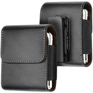 Imagem de Coldre de telefone de couro para Z Flip 6/5/4/3, Motorola Razr 50/40/2023, bolsa de couro PU com clipe para cinto com compartimento para cartão, capa de telefone flip preta