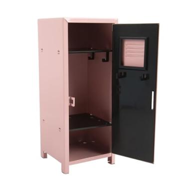 Imagem de YWJLQH Mini armário para meninas, caixa de metal fofa com cadeado e chave, caixa em miniatura para meninas, para joias, brinquedos, chaves, cartões, quarto, Rosa
