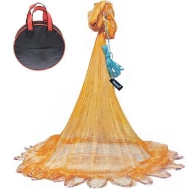 Imagem de FREGITO Rede de nylon multfilamento fundido, rede de pesca de arremesso à mão estilo americano com pesos banhados a zinco para água salgada e doce, malha de 1,9 cm 2,5 m