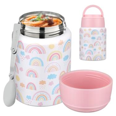 Imagem de Garrafa térmica de sopa de 500 ml para crianças com comida quente, em aço inoxidável, isolada a vácuo, lancheira com colher dobrável, garrafa térmica à prova de vazamento com alça para escola,