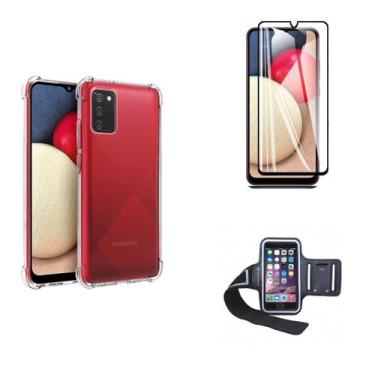 Imagem de Kit Braçadeira Samsung Galaxy A03s + Película De Vidro 3D + Capa
