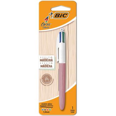 Imagem de BIC Caneta Retrátil 4 Cores Escrita Média Ponta 1,0 mm Corpo Efeito Madeira