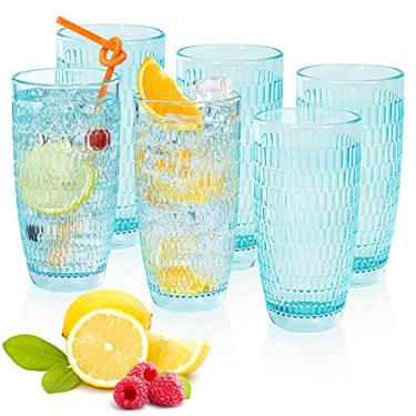Imagem de CREATIVELAND Conjunto de 6 copos de bebida Highball colorido grosso e base pesada grande capacidade 440 ml, copo de vidro para chá gelado, água, refrigerante, suco, coquetéis, etc