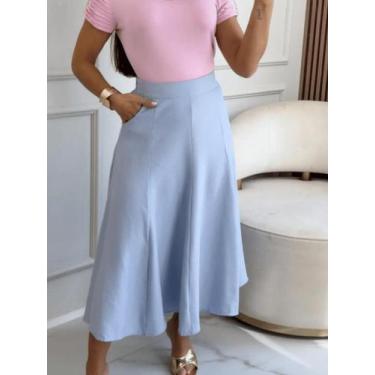 Imagem de Saia Midi Feminina Alfaiataria Evase Sensorial Com Bolso Elegante - CR