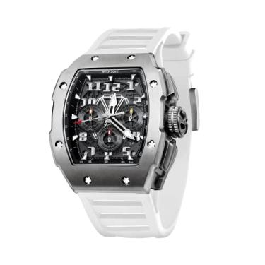 Imagem de WISHDOIT Relógio cronógrafo GT masculino luxuoso Tonneau, calendário, data, luminoso, à prova d'água, réplica de relógio masculino FKM com pulseira de borracha, vestido esportivo, casual, relógio de