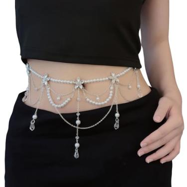 Imagem de JUMISEE Corrente de cintura de pérolas multicamadas boho para mulheres e meninas, joias corporais, biquíni de praia, acessórios de cintura, Estilo 4, tamanho �nico