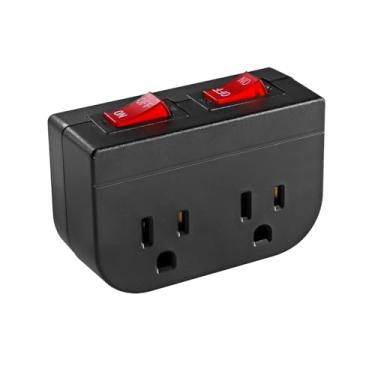 Imagem de VSEER Tomada Aterrada Com Interruptor Duplo Liga/Desliga, Elétrico De 2 Portas 15A 1875W / Adaptador Torneira Parede Daul Indicador Vermelho (Preto, Pacote 1)