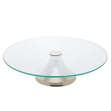 Imagem de PRATO GIRATÓRIO DE VIDRO P/BOLO C/PÉ DE AÇO INOX CHAMPANHE MÔNACO 40cm