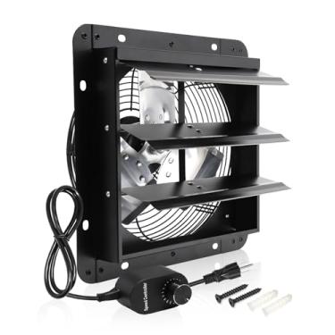 Imagem de Aibabcue Exaustor de obturador, ventilador de ventilação de montagem na parede de 25 cm com controlador de velocidade, ventilador de ventilação de sótão para galinheiros, estufa, empena, celeiro