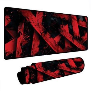 Imagem de Novo Mouse Pad Gamer Deskpad Speed Extra Grande Borda Costurada Profissional 90x40  - Barras Vermelho
