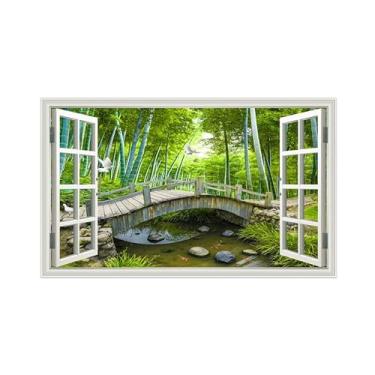Imagem de Impressões em tela paisagens-Arte parede janela falsa-Pássaros em ponte bambu-Natureza Pintura Decoração Banheiro 30x50cm Sem Moldura