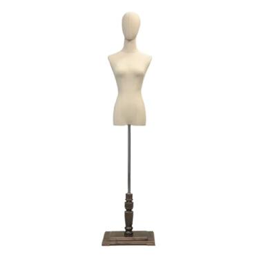 Imagem de Mannequin Manequim feminino com cabeça ajustável, suporte de exposição de roupas de 47-72" de altura, para exposição em loja(Walnut wood,Small)