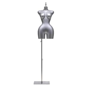 Imagem de Manequins femininos europeus e americanos com suporte, a altura do torso de fibra de vidro pode ser ajustada de 65 a 83 polegadas(Silver,Small)